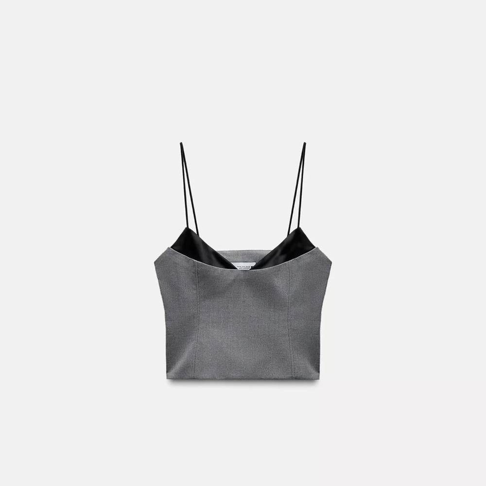 Zara Gray Satin-Trim Camisole Top